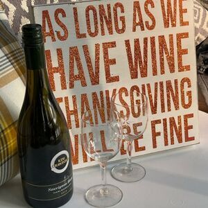 Quill to Paper Distressed Orange Glitter As Long As We Have Wine Sign NWT